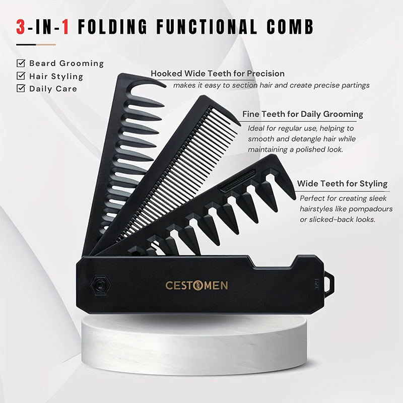 남성용 3-in-1 접이식 수염 빗, 수염 빗 브러시, - Mens Grooming Travel Kit 리뷰 및 가격